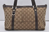 Authentic GUCCI Abbey Shoulder Tote Bag GG Canvas Leather 141470 Brown 2492J