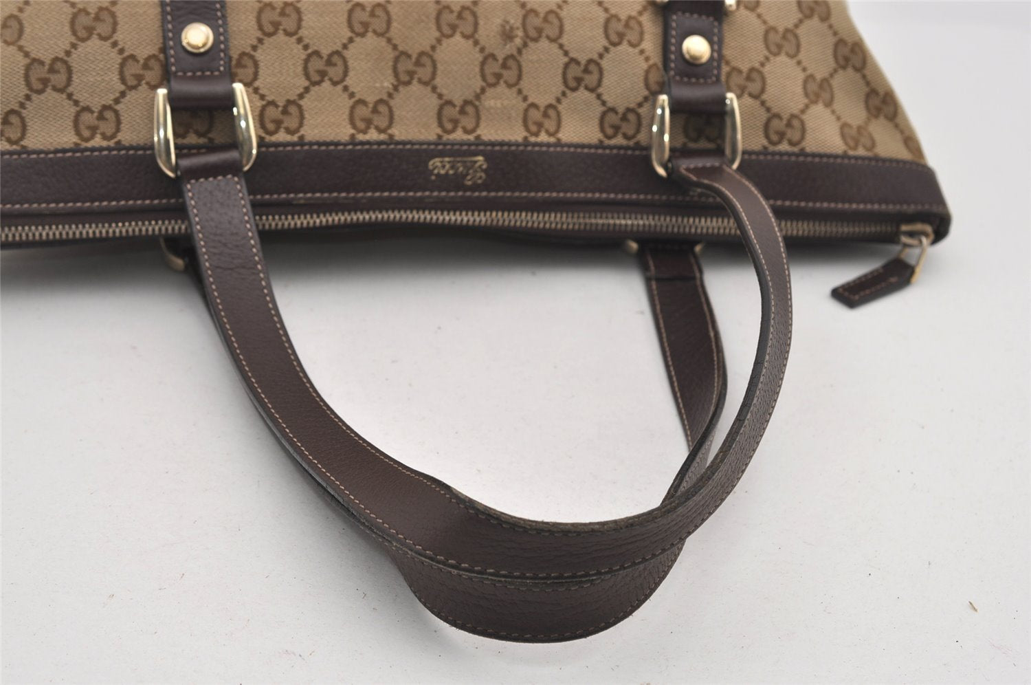 Authentic GUCCI Abbey Shoulder Tote Bag GG Canvas Leather 141470 Brown 2492J