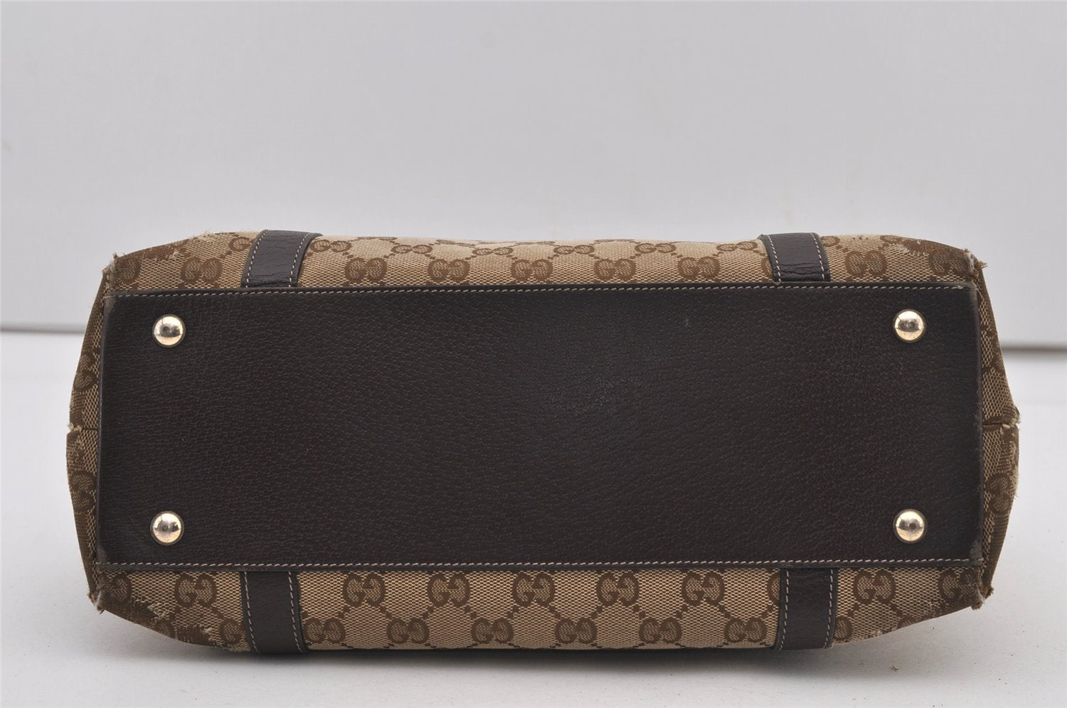 Authentic GUCCI Abbey Shoulder Tote Bag GG Canvas Leather 141470 Brown 2492J