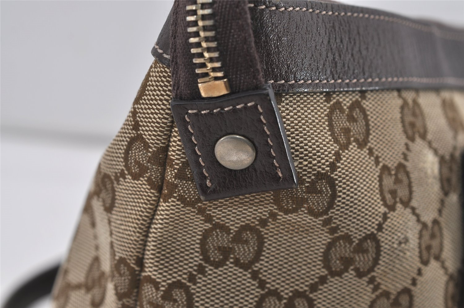 Authentic GUCCI Abbey Shoulder Tote Bag GG Canvas Leather 141470 Brown 2492J