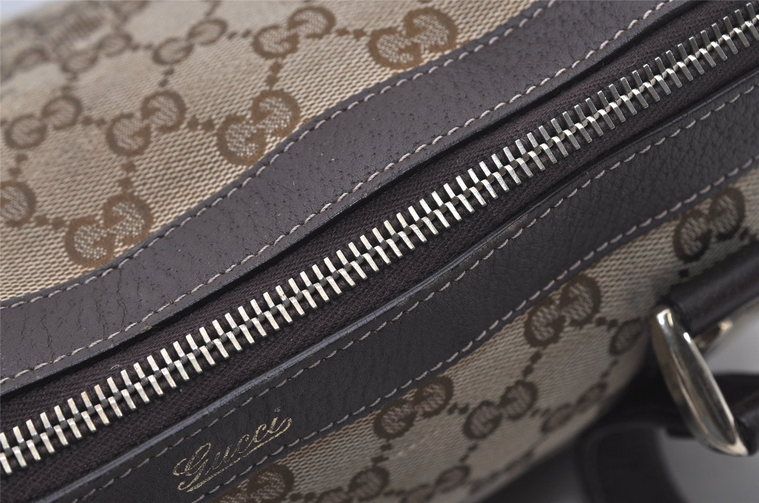 Authentic GUCCI Abbey Shoulder Tote Bag GG Canvas Leather 141470 Brown 2492J