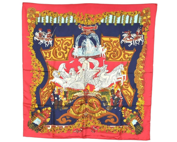 Authentic HERMES Carre 90 Scarf "LE PARADIS DU ROY" Silk Bordeaux Red 2497K