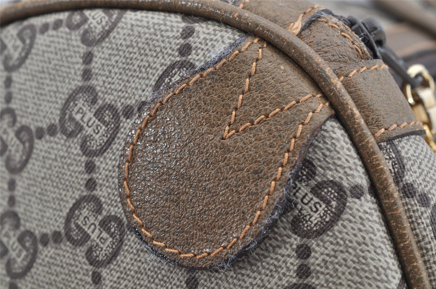 Authentic GUCCI Vintage GG Plus Hand Boston Bag GG PVC Leather Brown Junk 2500I