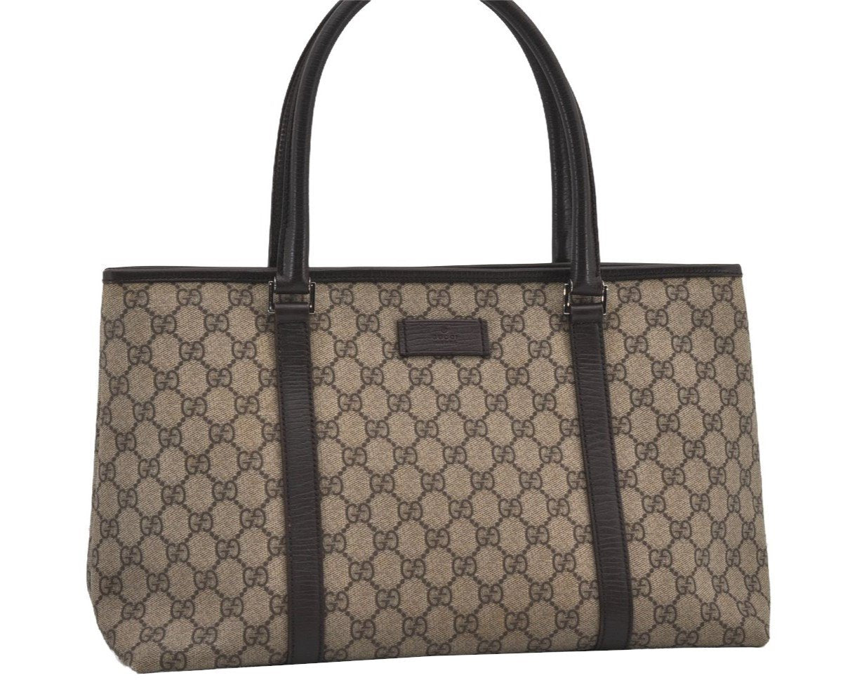 Authentic GUCCI Vintage Shoulder Hand Tote Bag GG PVC Leather 114595 Brown 2500J