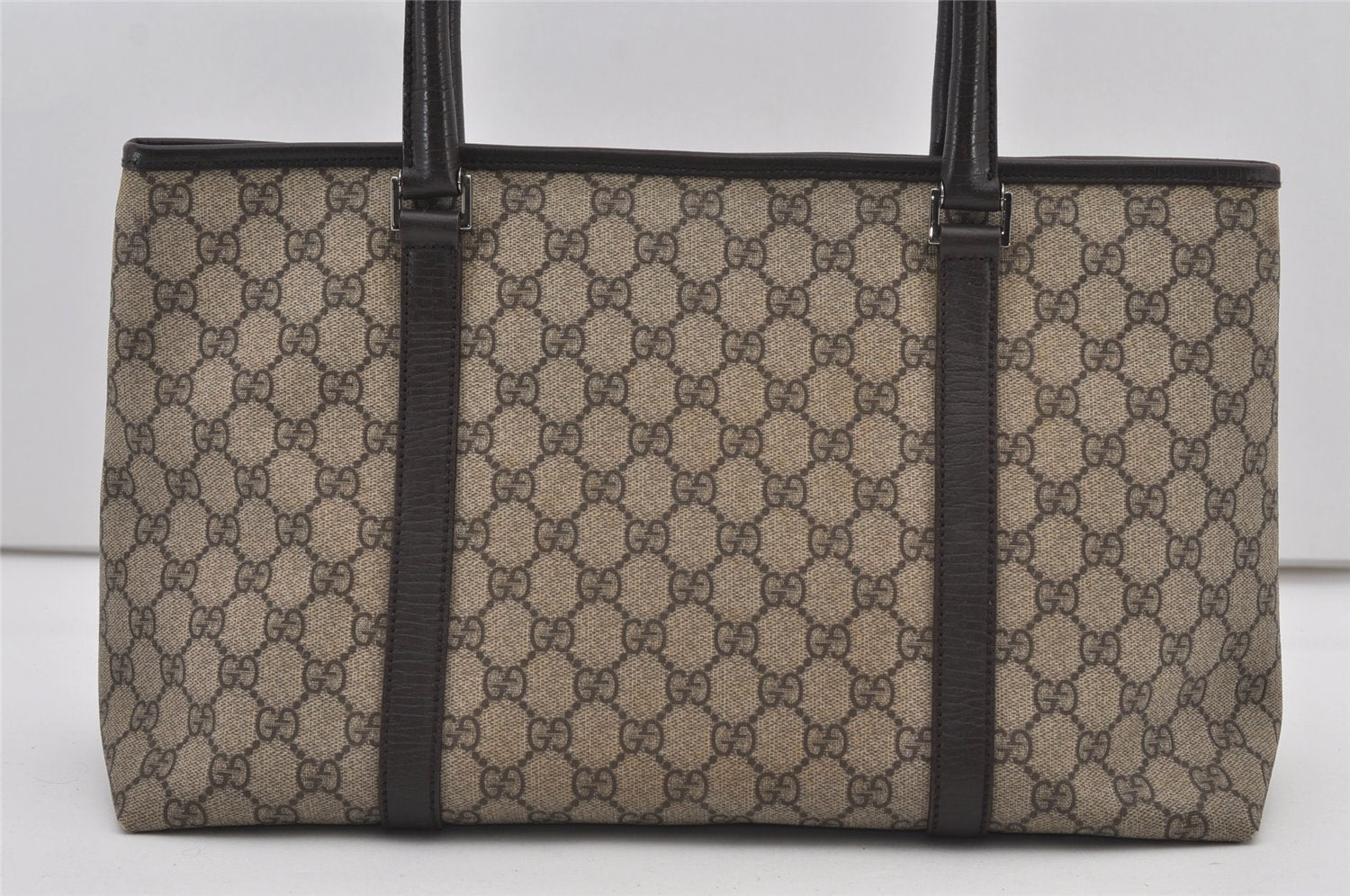 Authentic GUCCI Vintage Shoulder Hand Tote Bag GG PVC Leather 114595 Brown 2500J