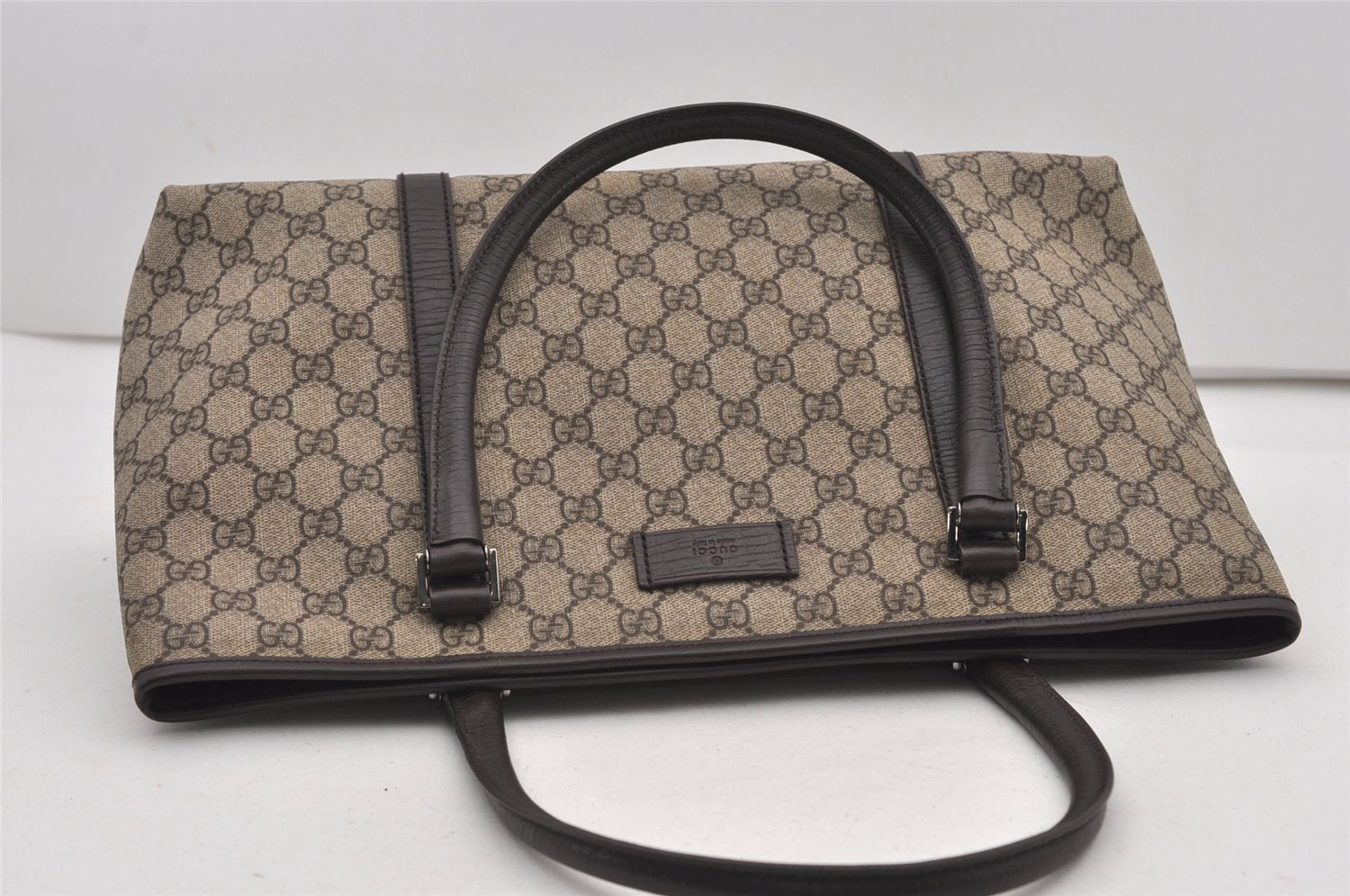 Authentic GUCCI Vintage Shoulder Hand Tote Bag GG PVC Leather 114595 Brown 2500J