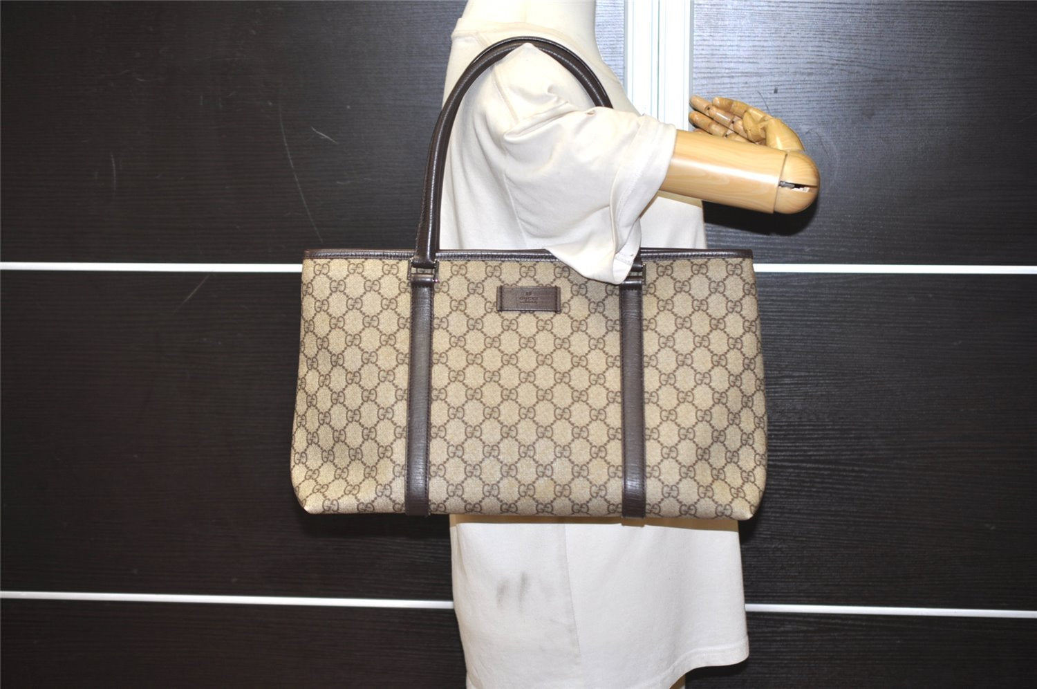 Authentic GUCCI Vintage Shoulder Hand Tote Bag GG PVC Leather 114595 Brown 2500J