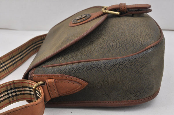 Authentic Burberrys Leather Shoulder Cross Body Bag Purse Green Junk 2500K
