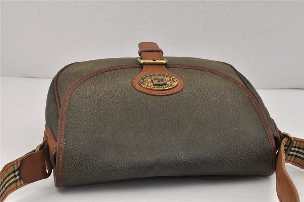 Authentic Burberrys Leather Shoulder Cross Body Bag Purse Green Junk 2500K