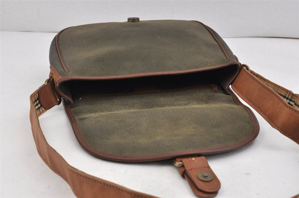 Authentic Burberrys Leather Shoulder Cross Body Bag Purse Green Junk 2500K