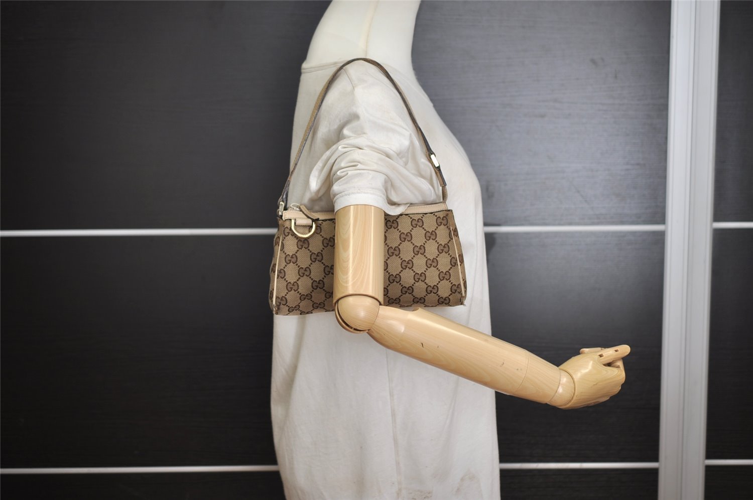 Authentic GUCCI Abbey Shoulder Hand Bag GG Canvas Leather 145750 Brown 2501I