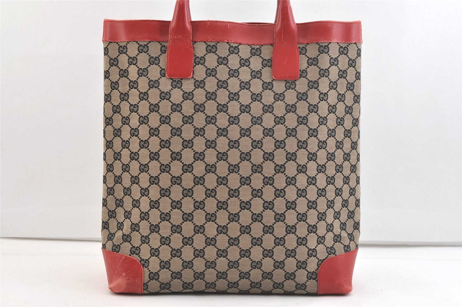 Authentic GUCCI Vintage Hand Tote Bag GG Canvas Leather 0021121 Black Red 2501K