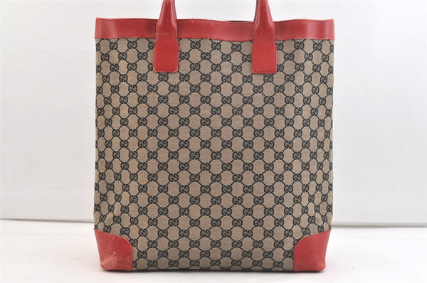 Authentic GUCCI Vintage Hand Tote Bag GG Canvas Leather 0021121 Black Red 2501K