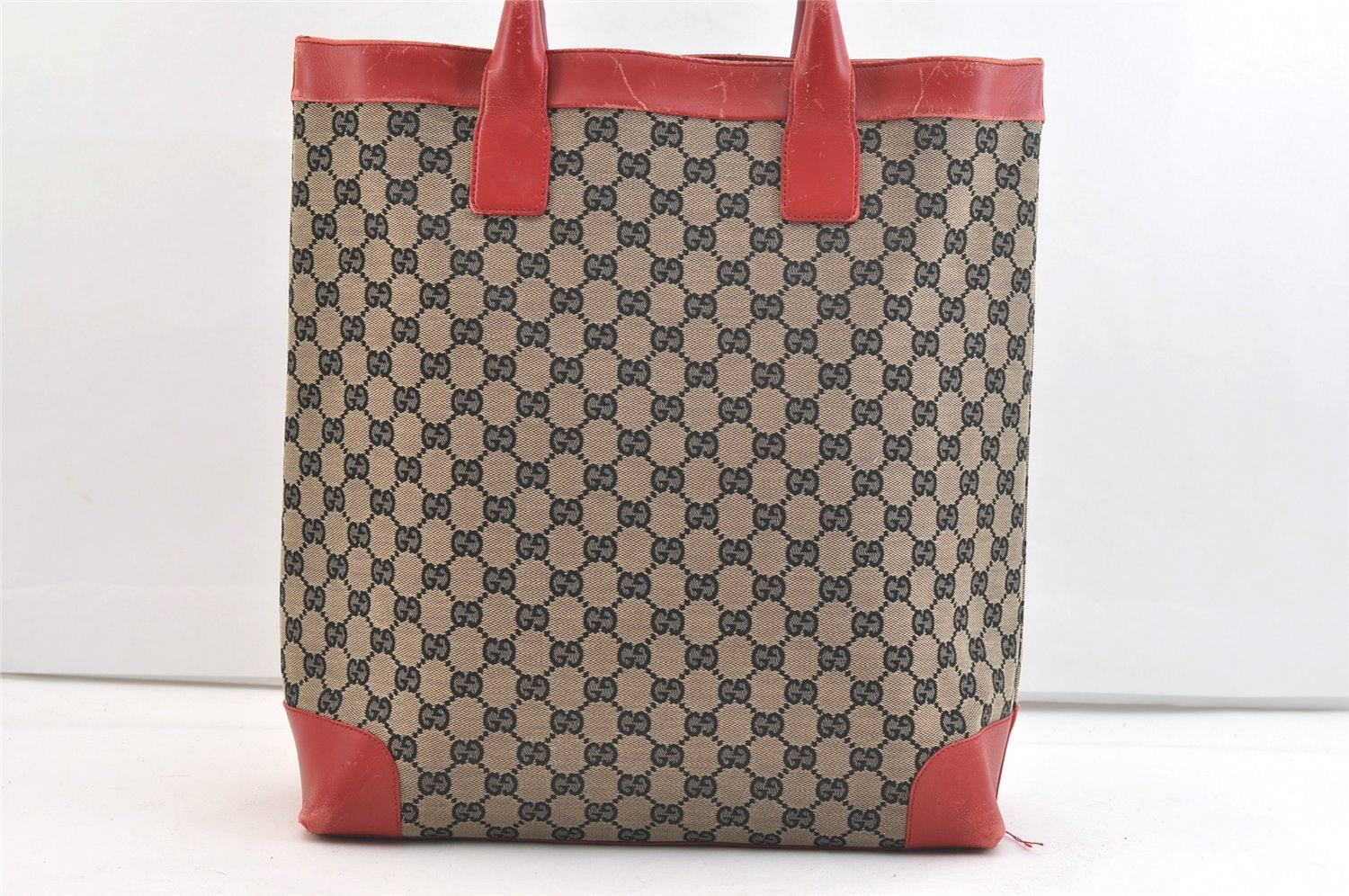 Authentic GUCCI Vintage Hand Tote Bag GG Canvas Leather 0021121 Black Red 2501K