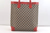 Authentic GUCCI Vintage Hand Tote Bag GG Canvas Leather 0021121 Black Red 2501K