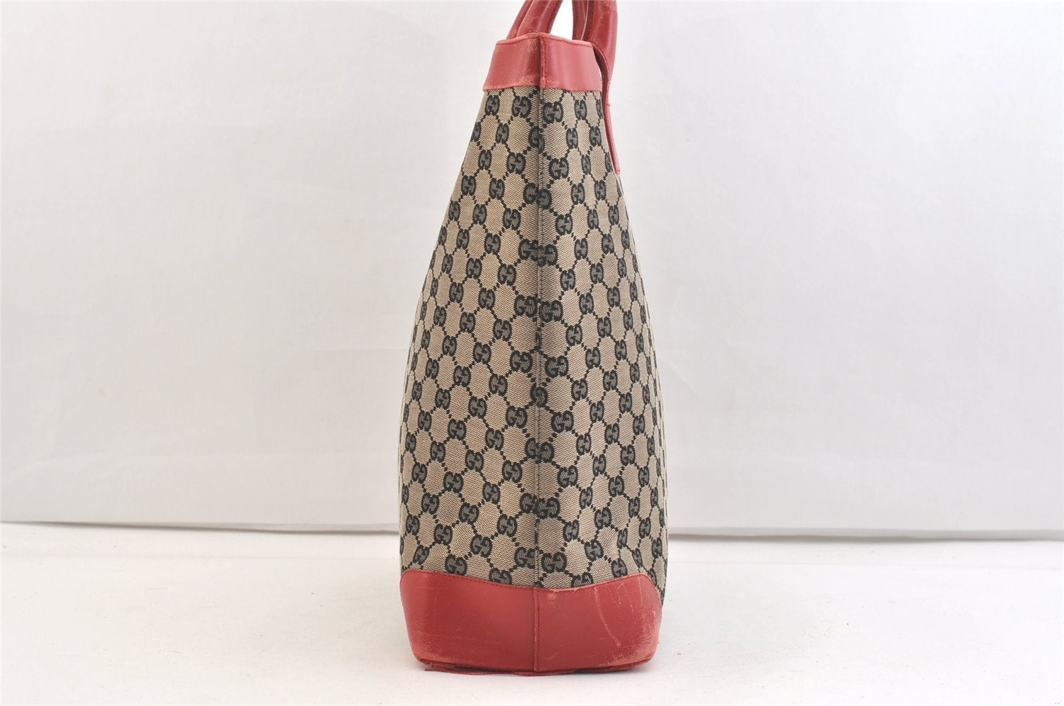 Authentic GUCCI Vintage Hand Tote Bag GG Canvas Leather 0021121 Black Red 2501K