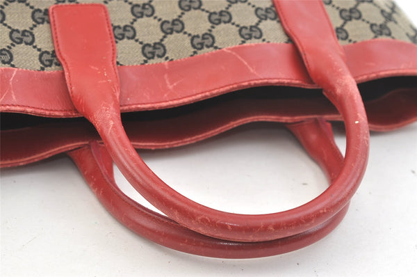 Authentic GUCCI Vintage Hand Tote Bag GG Canvas Leather 0021121 Black Red 2501K