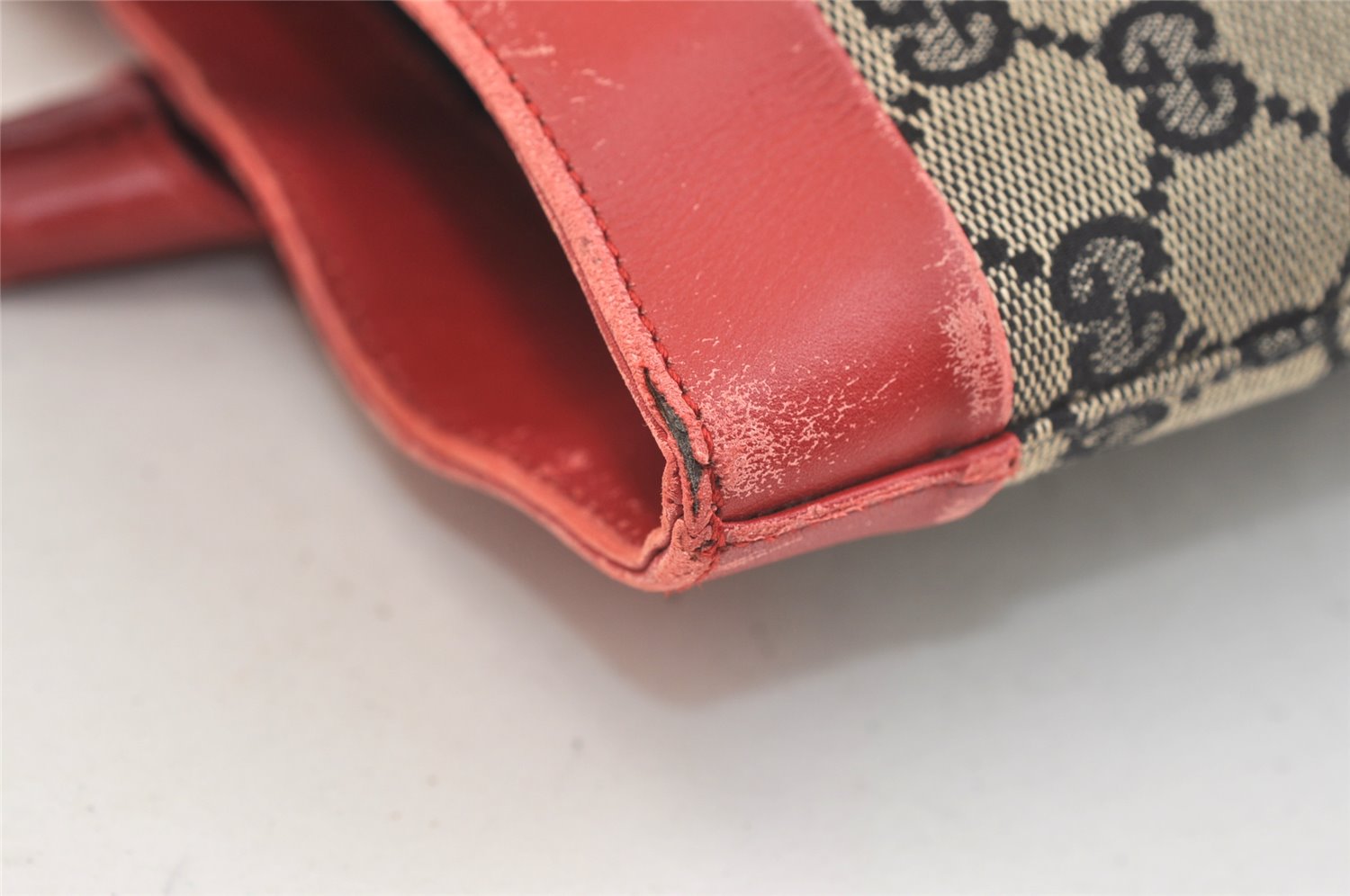 Authentic GUCCI Vintage Hand Tote Bag GG Canvas Leather 0021121 Black Red 2501K