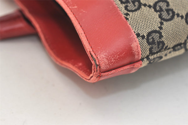 Authentic GUCCI Vintage Hand Tote Bag GG Canvas Leather 0021121 Black Red 2501K