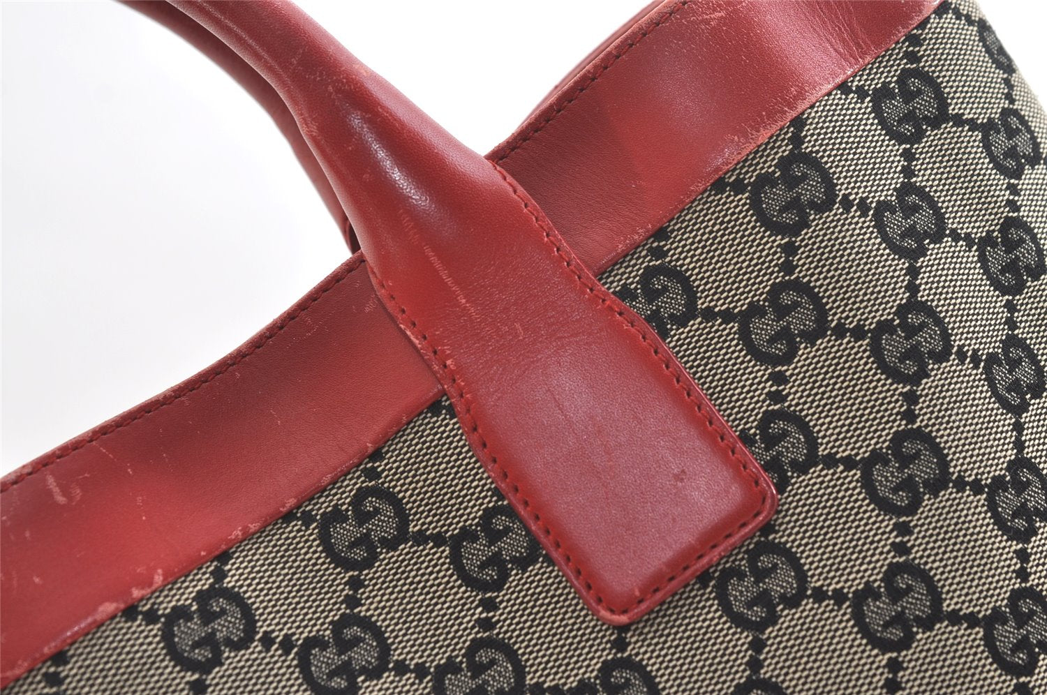 Authentic GUCCI Vintage Hand Tote Bag GG Canvas Leather 0021121 Black Red 2501K