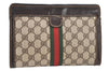 Authentic GUCCI Web Sherry Line Clutch Hand Bag Purse GG PVC Leather Brown 2502K