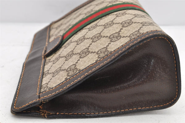 Authentic GUCCI Web Sherry Line Clutch Hand Bag Purse GG PVC Leather Brown 2502K