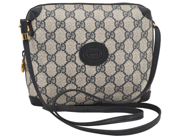 Authentic GUCCI Shoulder Cross Body Bag Purse GG PVC Leather Navy Blue 2503K