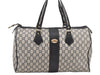 Authentic GUCCI GG Plus PVC Leather Vintage Boston Hand Bag Navy Blue 2504K