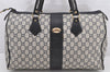 Authentic GUCCI GG Plus PVC Leather Vintage Boston Hand Bag Navy Blue 2504K