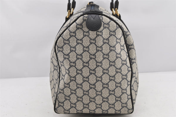 Authentic GUCCI GG Plus PVC Leather Vintage Boston Hand Bag Navy Blue 2504K