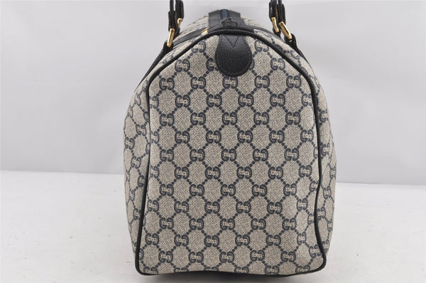 Authentic GUCCI GG Plus PVC Leather Vintage Boston Hand Bag Navy Blue 2504K
