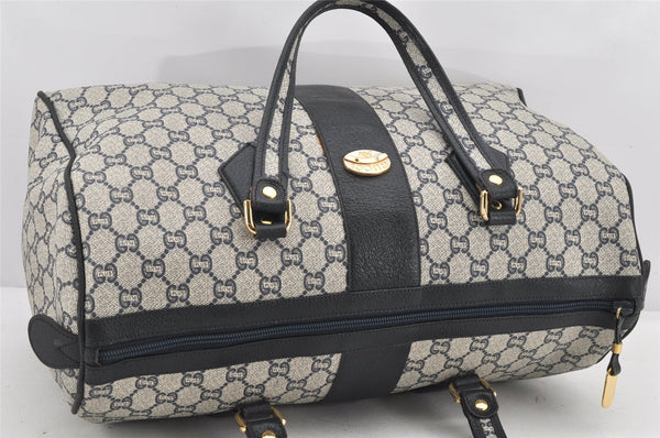Authentic GUCCI GG Plus PVC Leather Vintage Boston Hand Bag Navy Blue 2504K