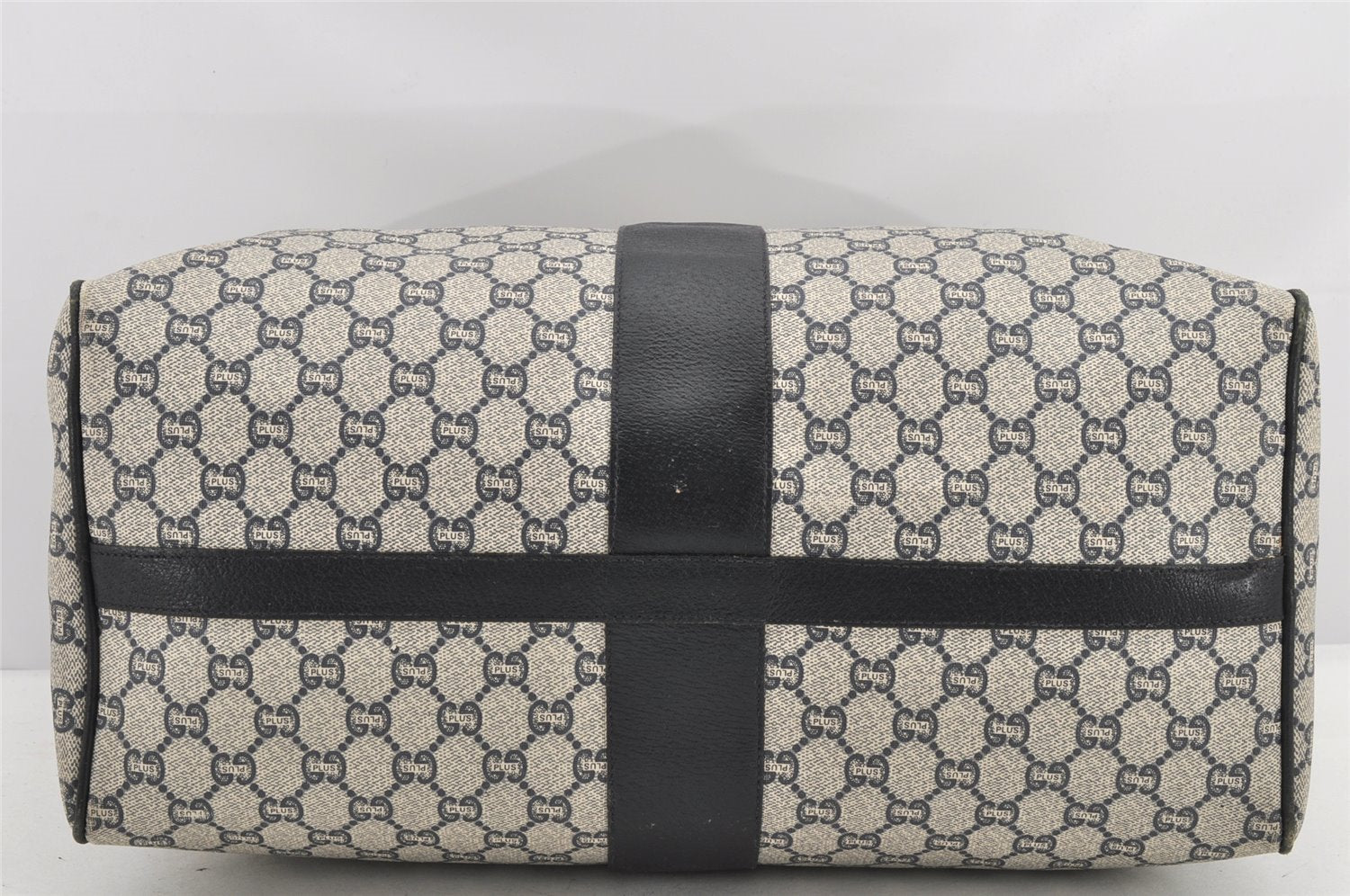 Authentic GUCCI GG Plus PVC Leather Vintage Boston Hand Bag Navy Blue 2504K