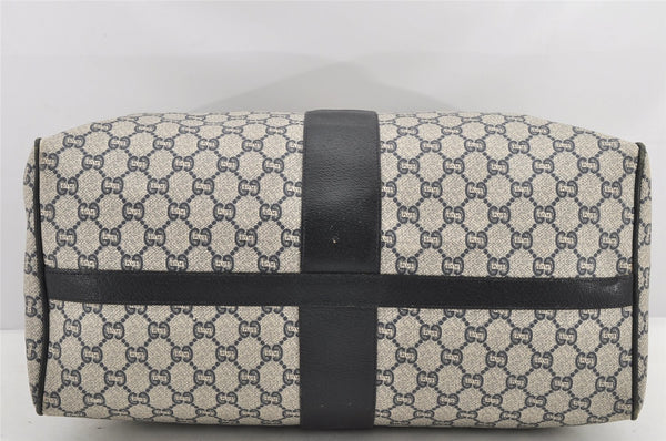 Authentic GUCCI GG Plus PVC Leather Vintage Boston Hand Bag Navy Blue 2504K