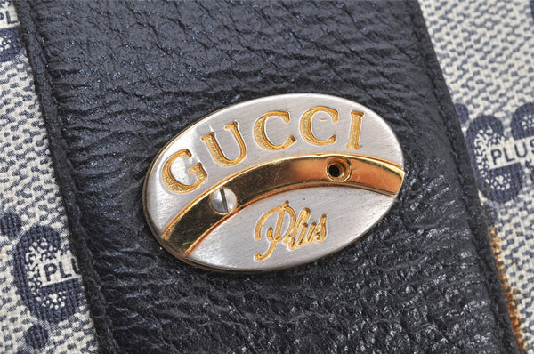 Authentic GUCCI GG Plus PVC Leather Vintage Boston Hand Bag Navy Blue 2504K