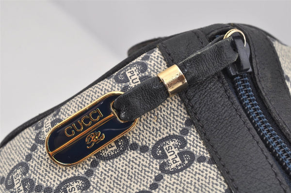 Authentic GUCCI GG Plus PVC Leather Vintage Boston Hand Bag Navy Blue 2504K