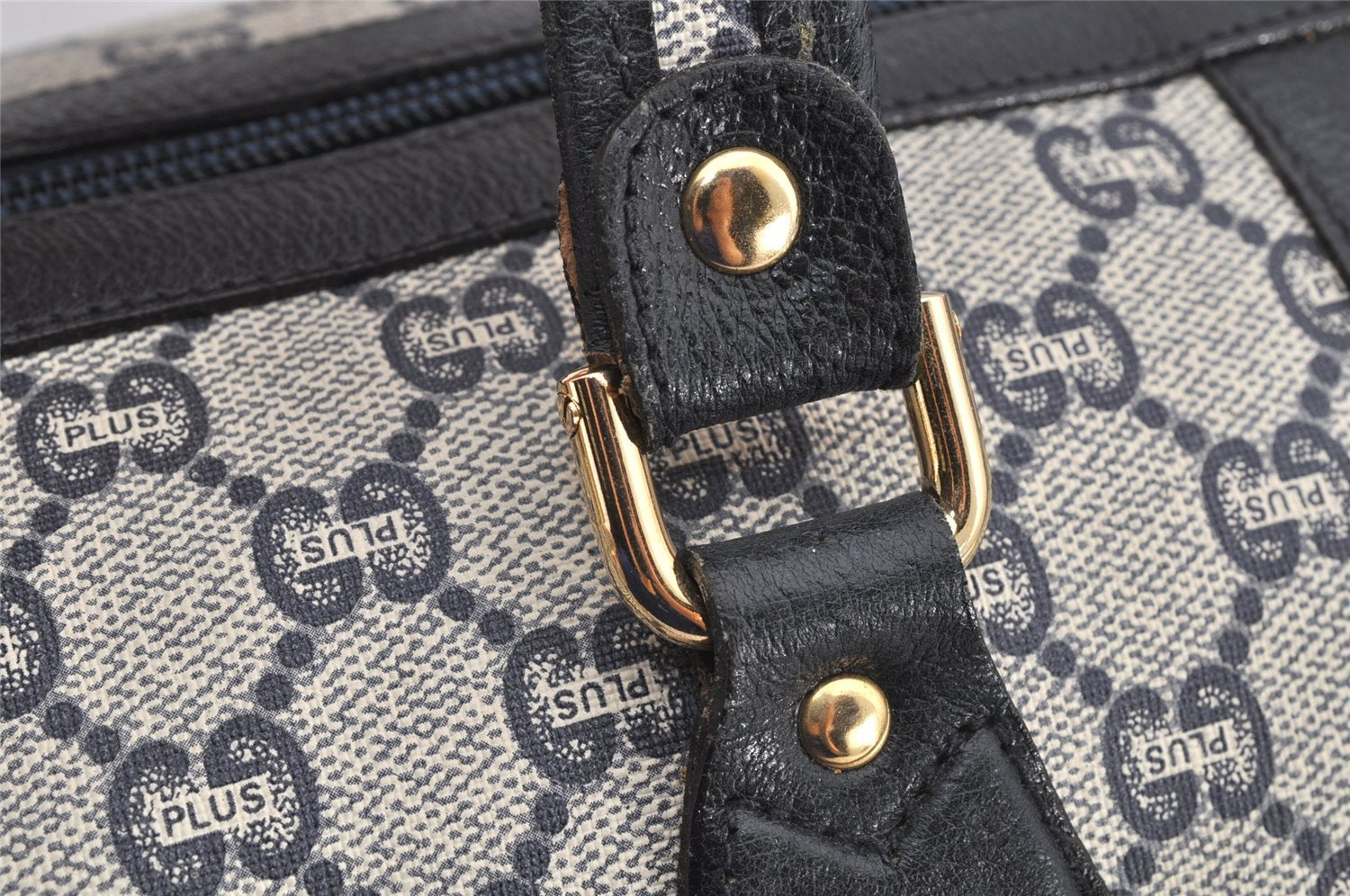 Authentic GUCCI GG Plus PVC Leather Vintage Boston Hand Bag Navy Blue 2504K