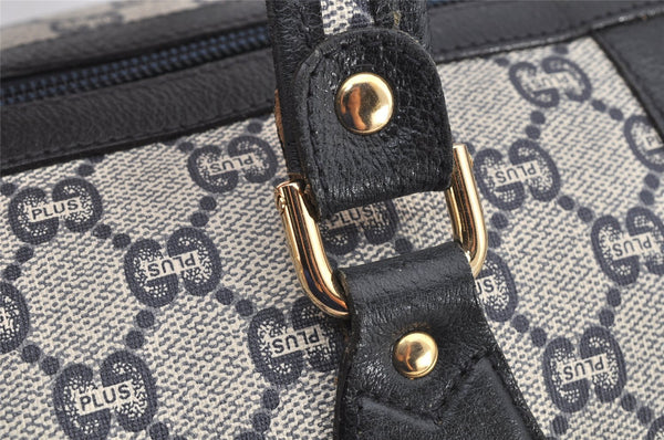 Authentic GUCCI GG Plus PVC Leather Vintage Boston Hand Bag Navy Blue 2504K