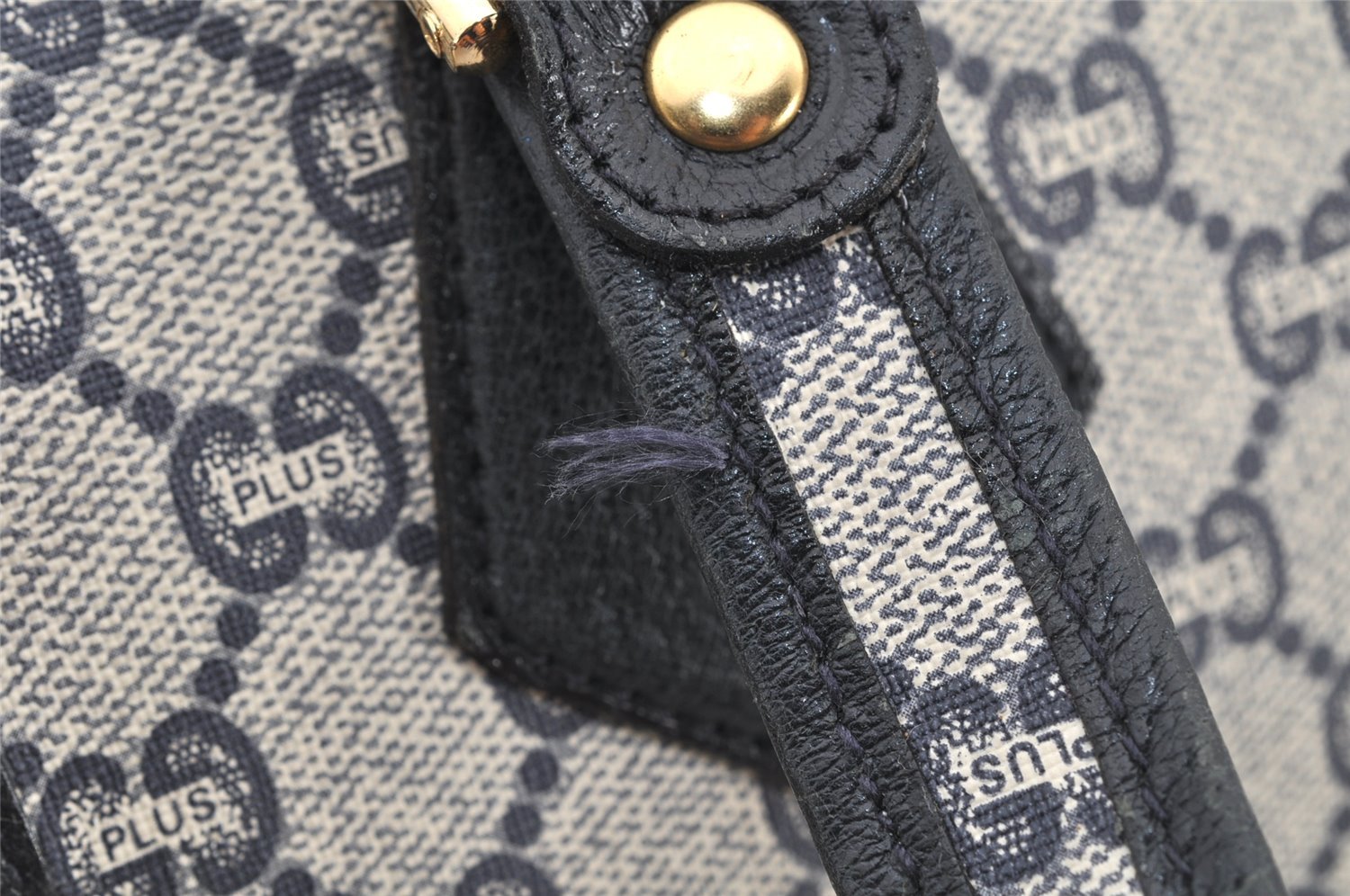 Authentic GUCCI GG Plus PVC Leather Vintage Boston Hand Bag Navy Blue 2504K