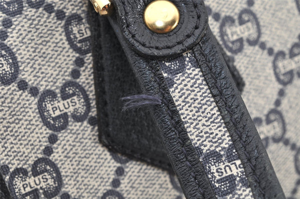 Authentic GUCCI GG Plus PVC Leather Vintage Boston Hand Bag Navy Blue 2504K