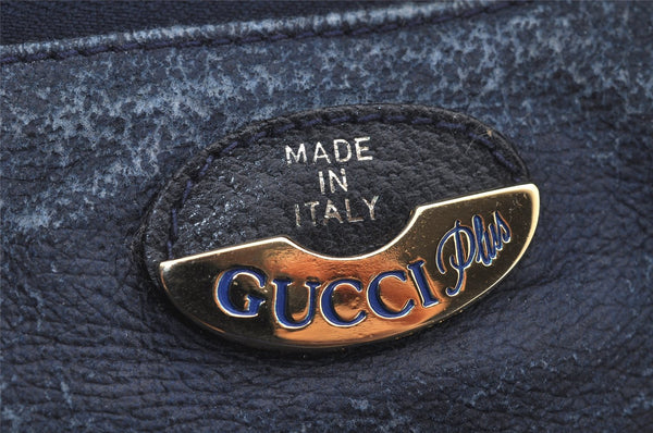 Authentic GUCCI GG Plus PVC Leather Vintage Boston Hand Bag Navy Blue 2504K