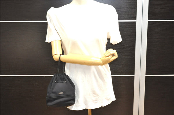 Authentic GUCCI Drawstring Hand Bag Purse Canvas Leather 0391053 Black 2505I