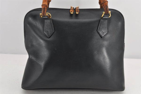 Authentic GUCCI Bamboo 2Way Shoulder Hand Bag Purse Leather Black Junk 2505K