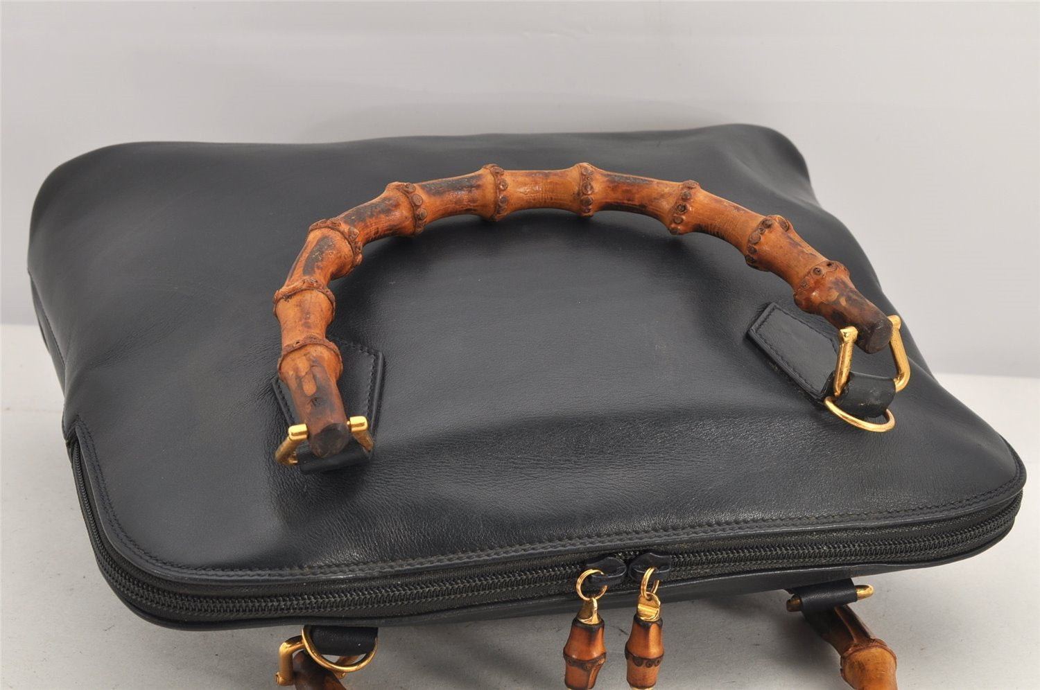 Authentic GUCCI Bamboo 2Way Shoulder Hand Bag Purse Leather Black Junk 2505K