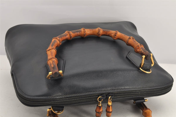 Authentic GUCCI Bamboo 2Way Shoulder Hand Bag Purse Leather Black Junk 2505K