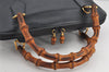 Authentic GUCCI Bamboo 2Way Shoulder Hand Bag Purse Leather Black Junk 2505K