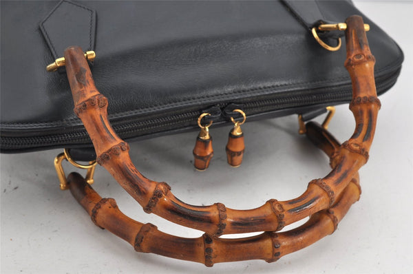 Authentic GUCCI Bamboo 2Way Shoulder Hand Bag Purse Leather Black Junk 2505K