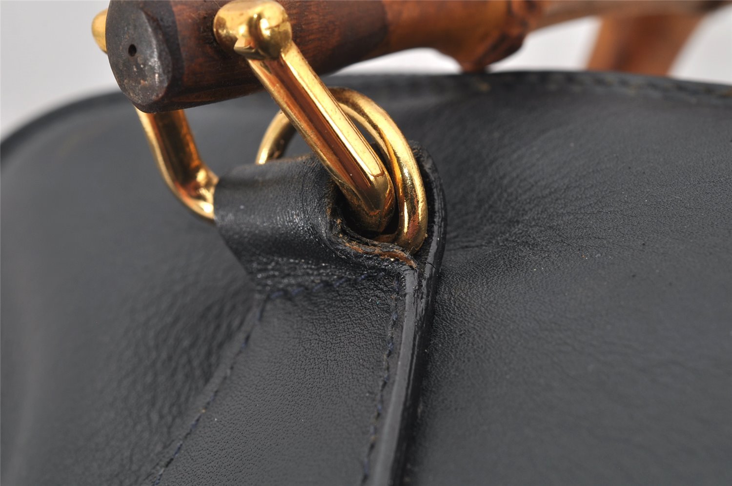 Authentic GUCCI Bamboo 2Way Shoulder Hand Bag Purse Leather Black Junk 2505K