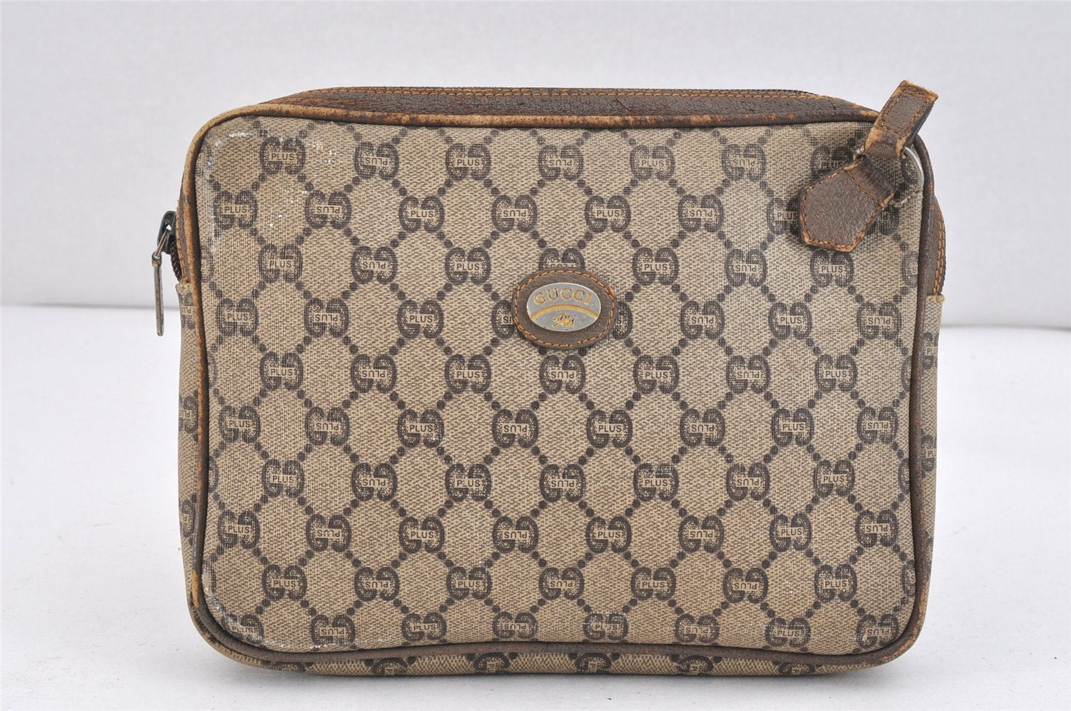 Authentic GUCCI GG Plus PVC Leather Shoulder Bag Purse Brown Junk 2506K