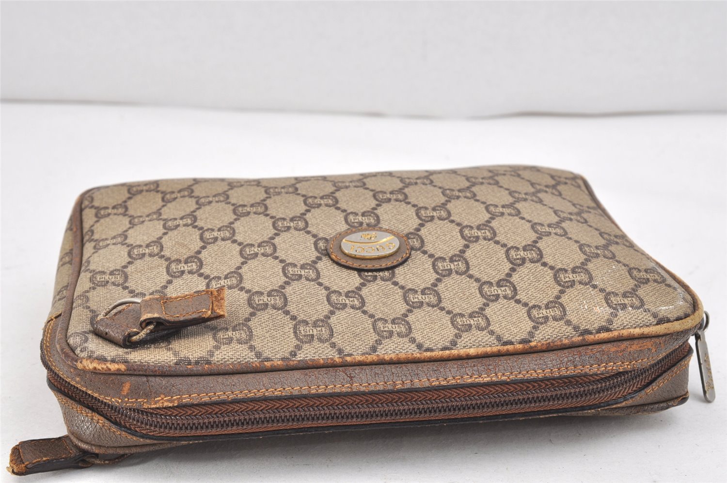 Authentic GUCCI GG Plus PVC Leather Shoulder Bag Purse Brown Junk 2506K